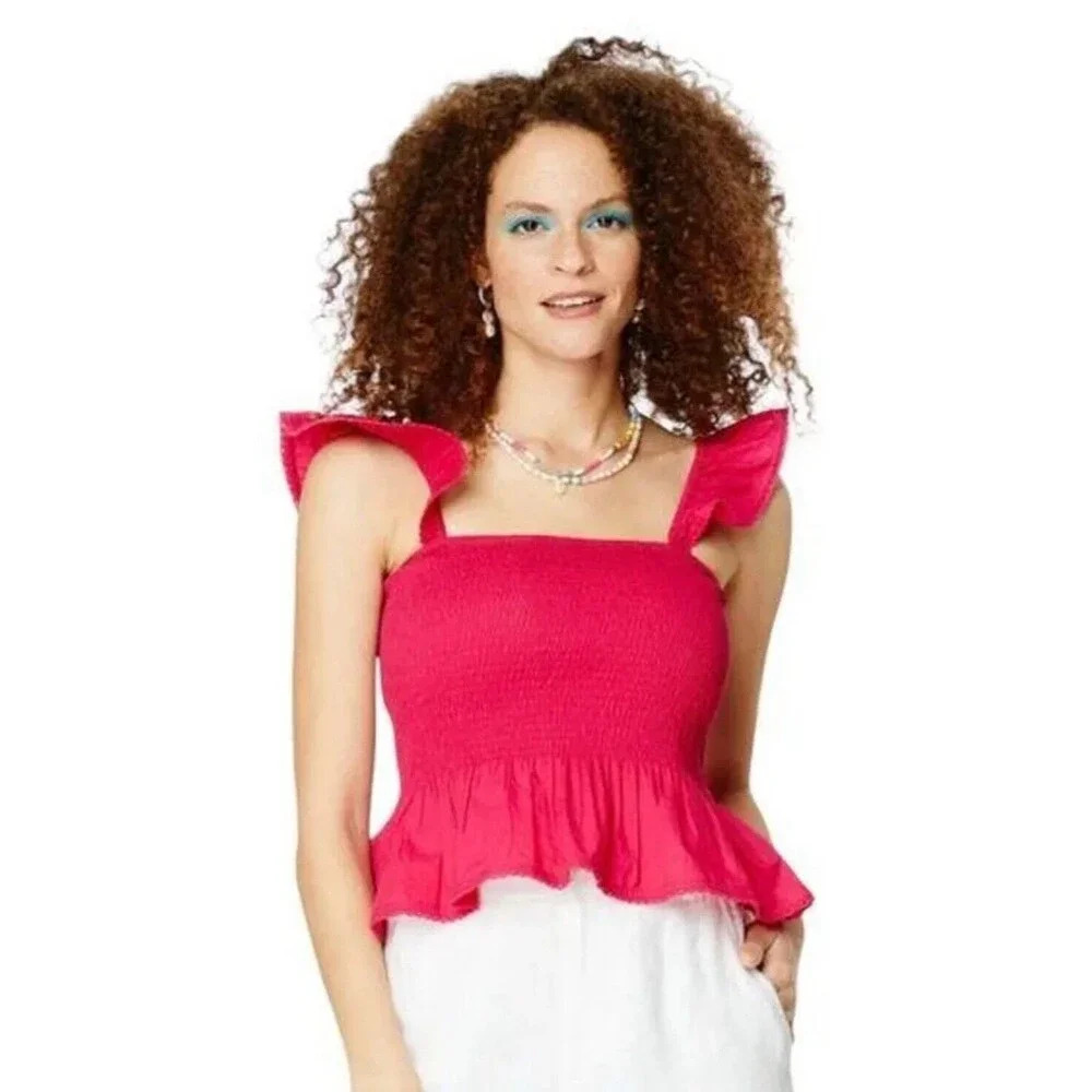 Roberta Roller Rabbit Magenta Pink Smocked Sleeveless Top Size  M $128